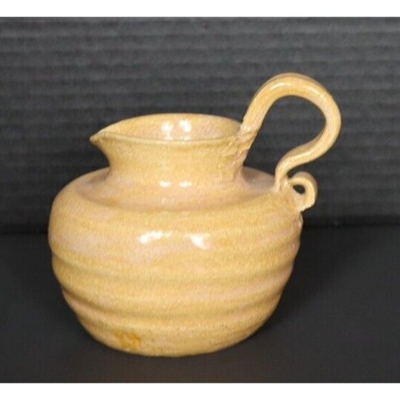 Rustic Yellow Organic Hand Thrown Art Pottery Pitcher signed Leni 3 - Picture 13 of 15